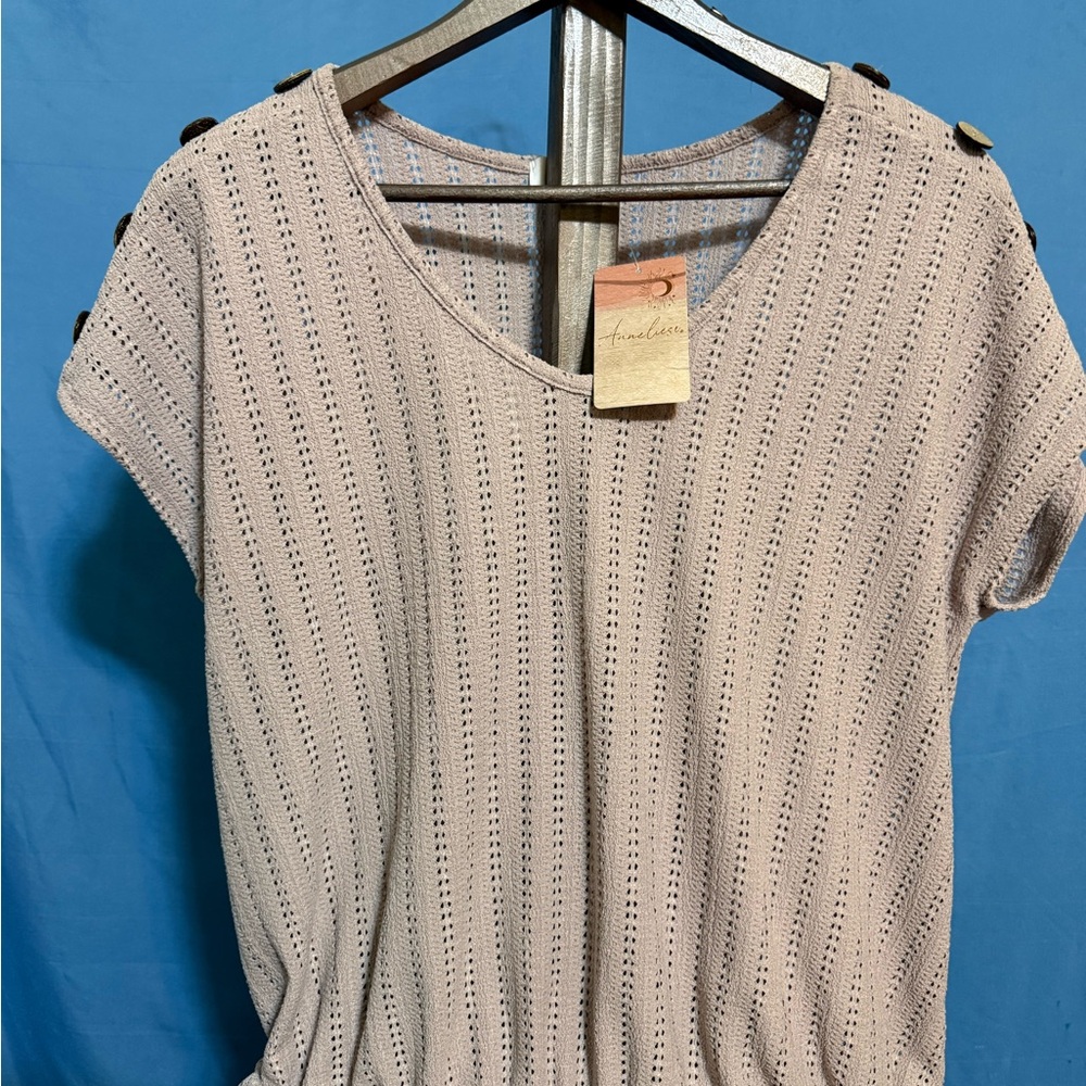 Elegant Beige Button-Detail Blouse